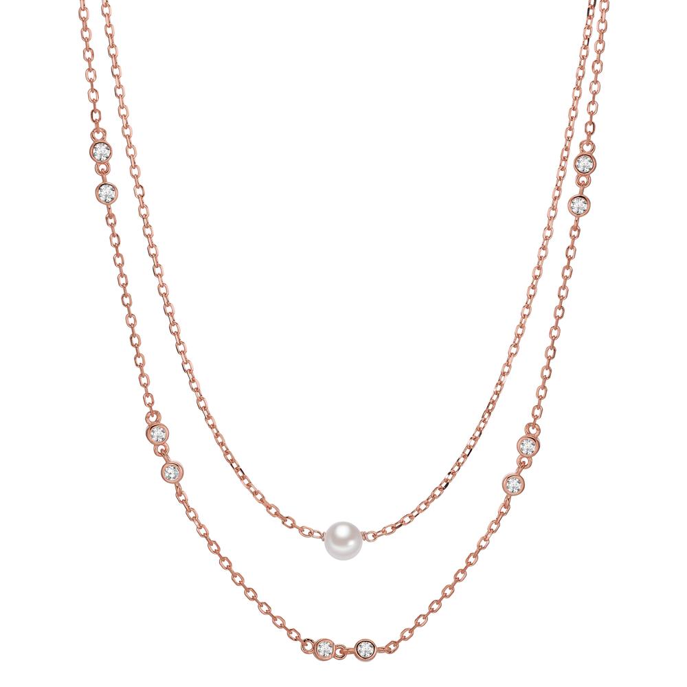 Collier Silver Zirkoniumoxid 10 stenar ros guldpläterad glänsande pärlor vit, 5 mm 40-45 cm