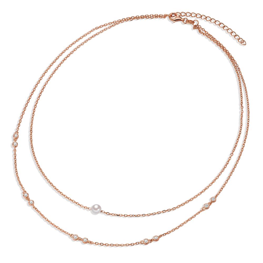 Collier Silver Zirkoniumoxid 10 stenar ros guldpläterad glänsande pärlor vit, 5 mm 40-45 cm