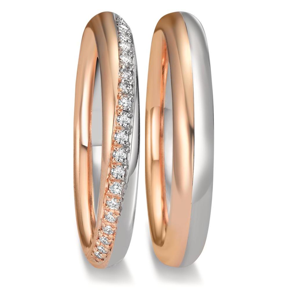 Partnerring 750/18 K vitguld, 750/18 K roséguld diamant 0.10 ct, 20 stenar, tw-vsi