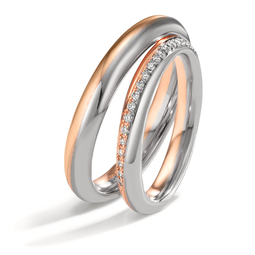 Partnerring 750/18 K vitguld, 750/18 K roséguld diamant 0.10 ct, 20 stenar, tw-vsi