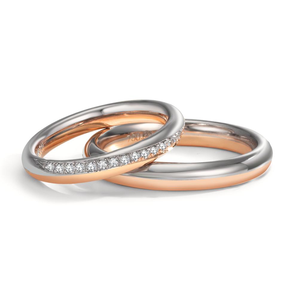 Partnerring 750/18 K vitguld, 750/18 K roséguld diamant 0.10 ct, 20 stenar, tw-vsi