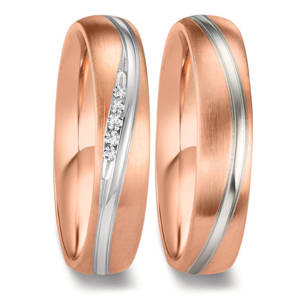 Partnerring 750/18 K vitguld, 750/18 K rött guld diamant 0.036 ct, 5 stenar, w-si