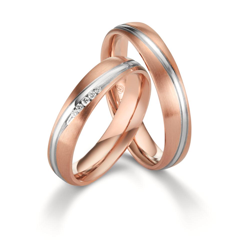 Partnerring 750/18 K vitguld, 750/18 K rött guld diamant 0.036 ct, 5 stenar, w-si