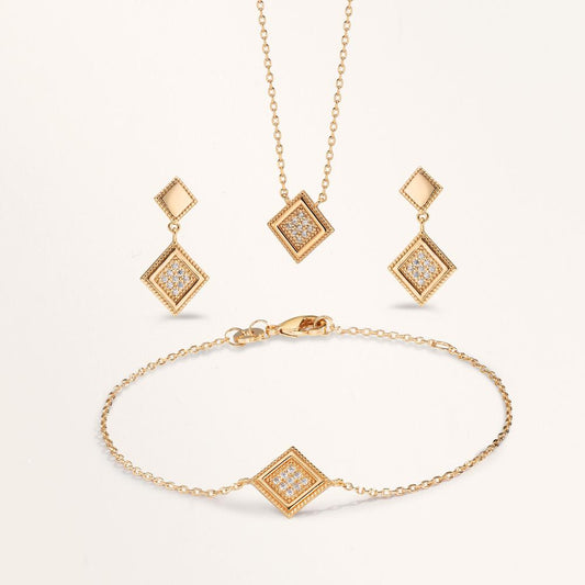 Armband Brons Zirkoniumoxid 9 stenar guldpläterad 16-18 cm