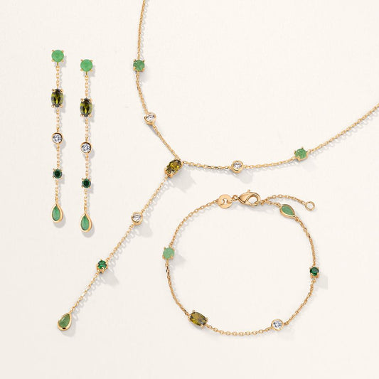 Armband Brons Aventurin 5 stenar guldpläterad 16-18 cm