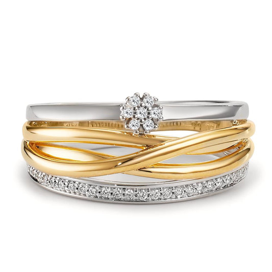 Finger ring 750/18 K gult guld, 750/18 K vitguld diamant 0.13 ct, w-si