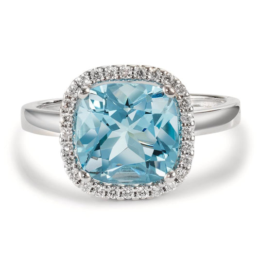 Finger ring 750/18 K vitguld diamant 0.14 ct, w-si, topas blå, 0.69 ct Ø12 mm
