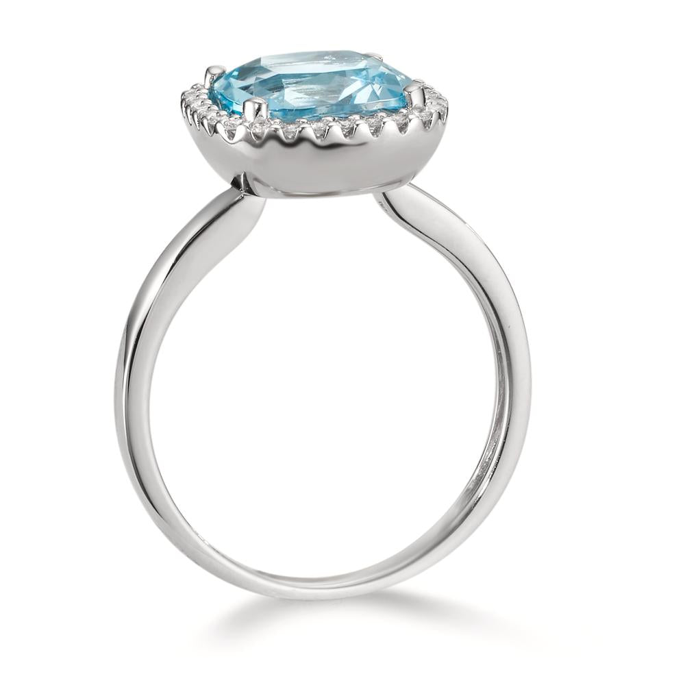 Finger ring 750/18 K vitguld diamant 0.14 ct, w-si, topas blå, 0.69 ct Ø12 mm