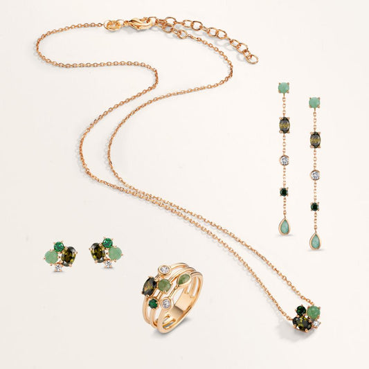 Collier Brons Zirkoniumoxid 4 stenar guldpläterad 3 mikron 40-45 cm