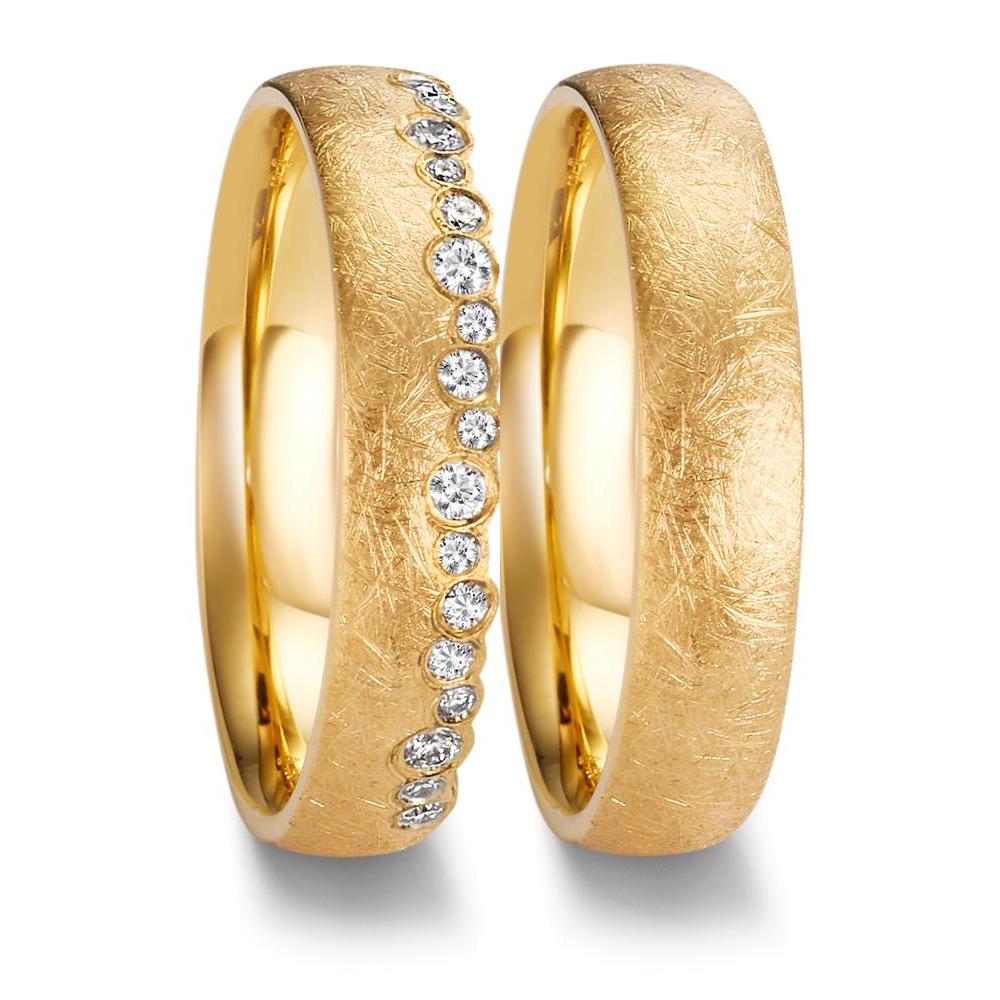 Partnerring 750/18 K gult guld diamant 0.16 ct, 19 stenar, w-si