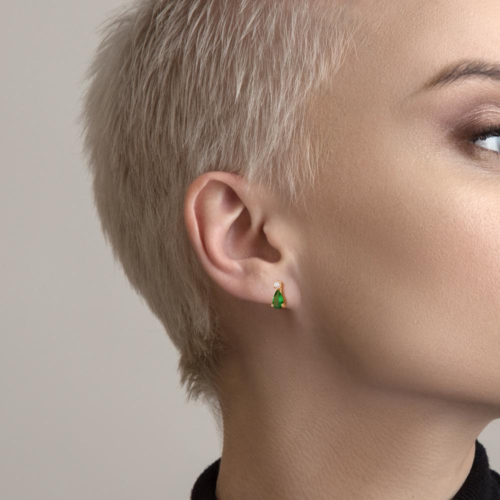 Örhängen med knoppar 750/18 K gult guld granat grön, 2 stenar, diamant 0.05 ct, w-si