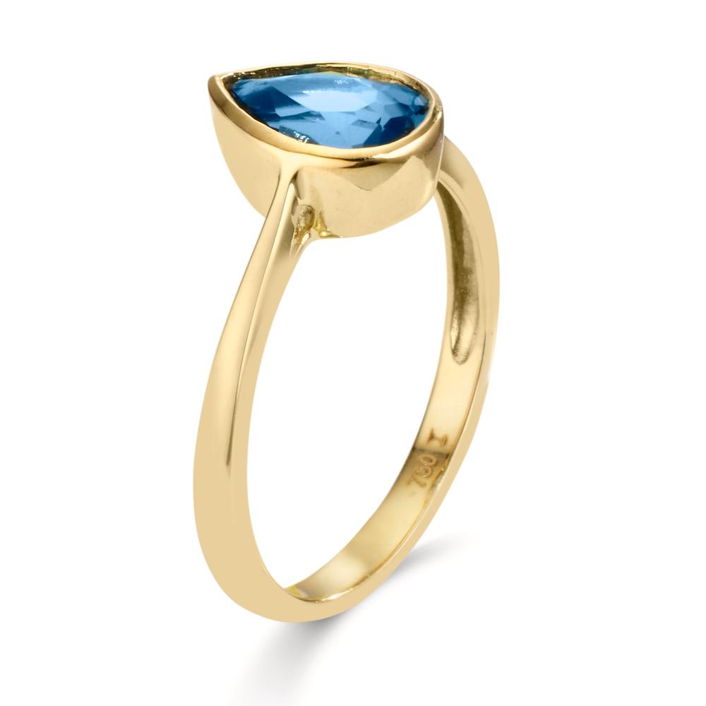 Finger ring 750/18 K gult guld London Blå Topas