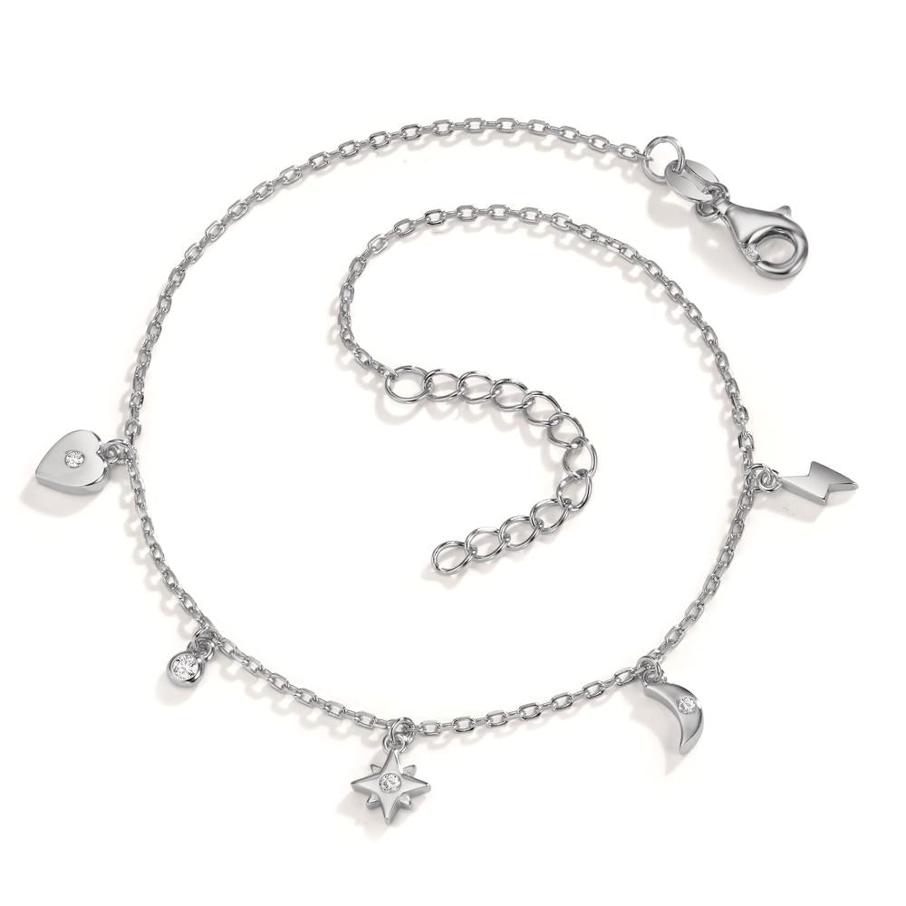 Vristlänk Silver Zirkoniumoxid 4 stenar rodiumpläterad 22-25 cm