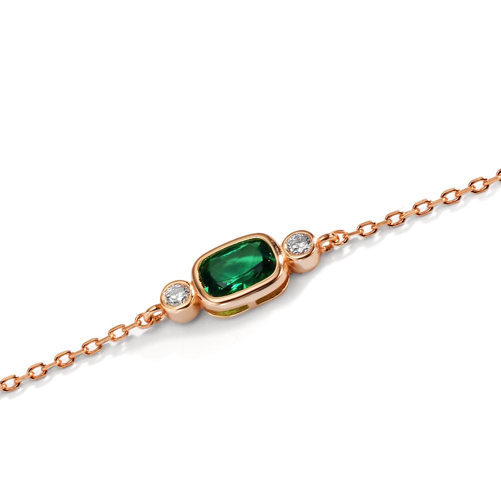 Armband Silver Zirkoniumoxid grön, Zirkoniumoxid vit, 2 stenar ros guldpläterad 16-19 cm