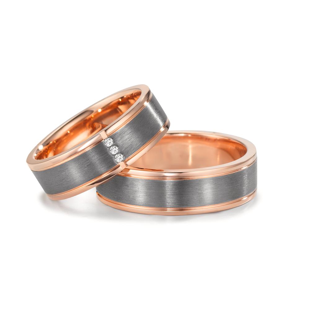 Partnerring 585/14 K rött guld, 999 Tantal diamant 0.024 ct, 3 stenar, w-si
