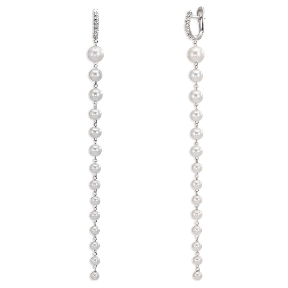 Hopfällbara örhängen 750/18 K vitguld diamant 0.12 ct, 12 stenar, tw-si Sötvattensodlad pärla, 28 Pärlor