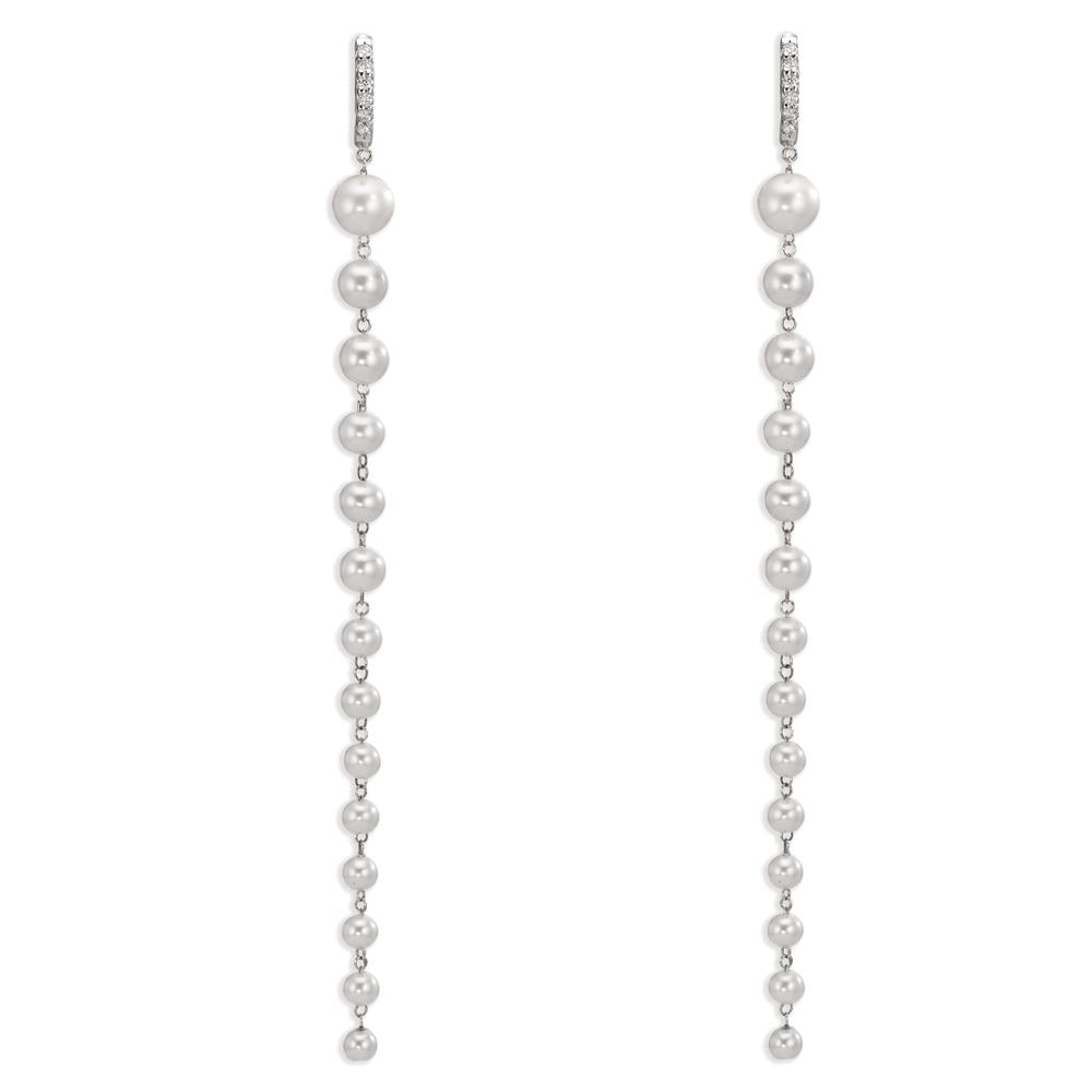 Hopfällbara örhängen 750/18 K vitguld diamant 0.12 ct, 12 stenar, tw-si Sötvattensodlad pärla, 28 Pärlor