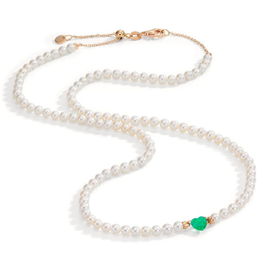 Collier 750/18 K rött guld synth smaragd Sötvattensodlad pärla, 3.5 mm Hjärta 40-44 cm