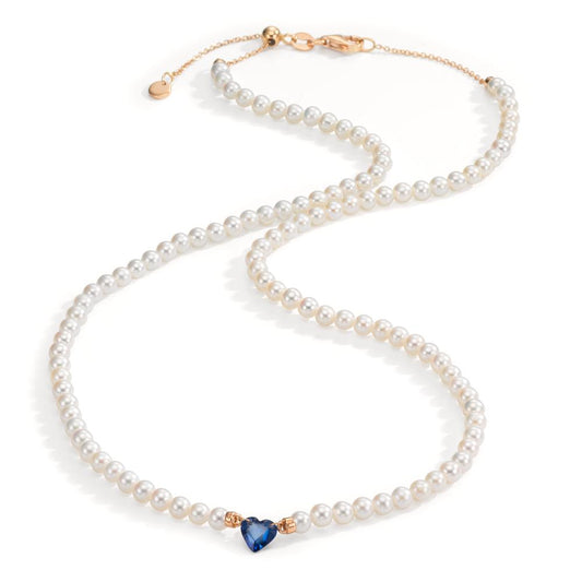 Collier 750/18 K rött guld safir 0.58 ct Sötvattensodlad pärla, 3.5 mm Hjärta 40-44 cm