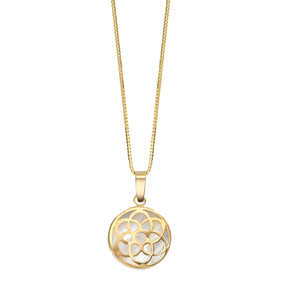 Hängsmycke 750/18 K gult guld pärlemor Livets blomma Ø10 mm
