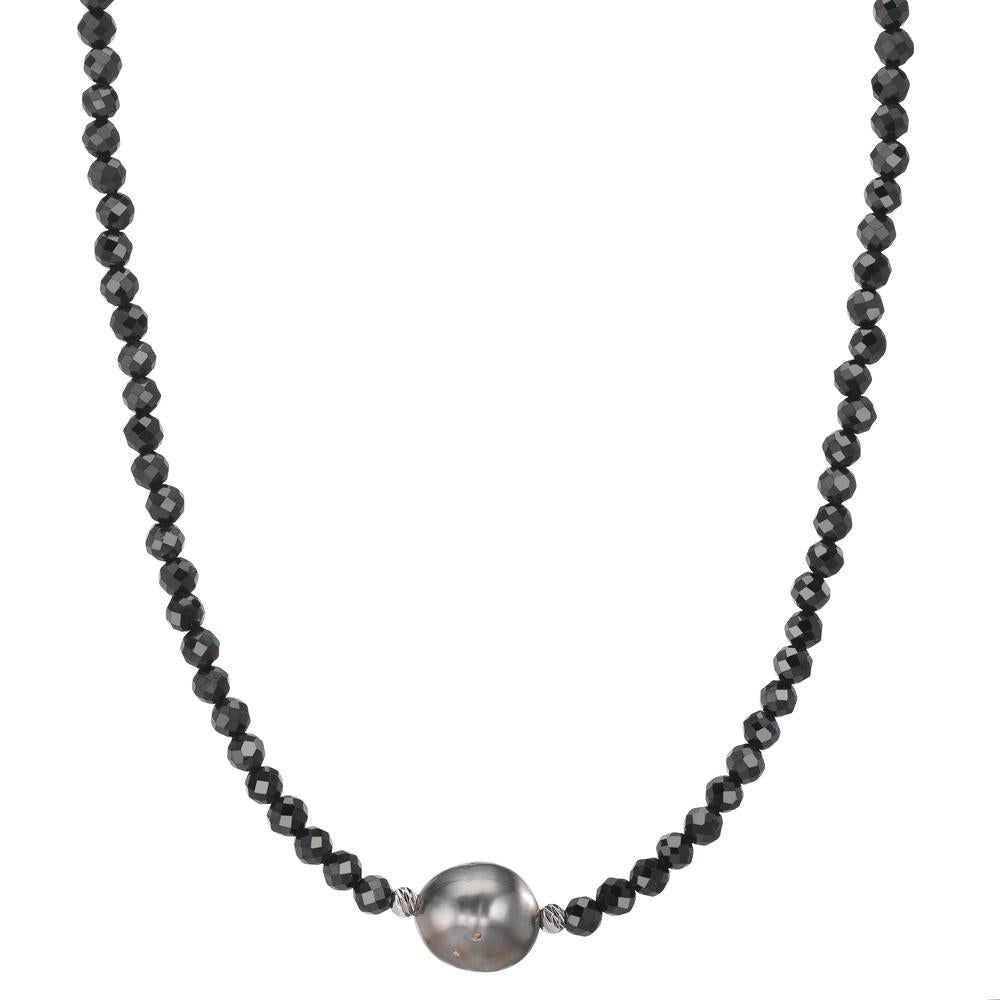Collier rostfritt stål Spinell svart, 3 mm Tahitisk pärla, 9.5 mm 43-47 cm