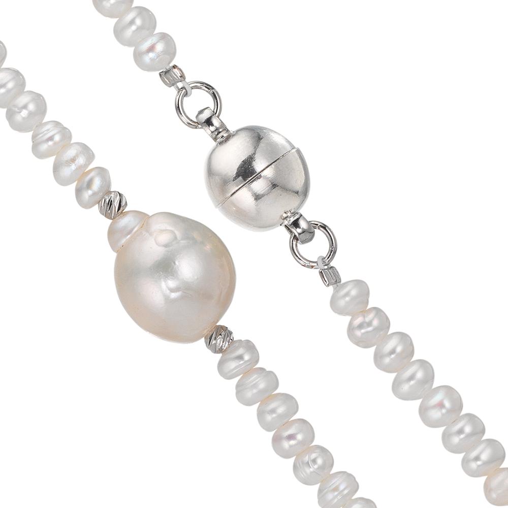 Collier rostfritt stål Sötvattensodlad pärla, 4 mm 43 cm