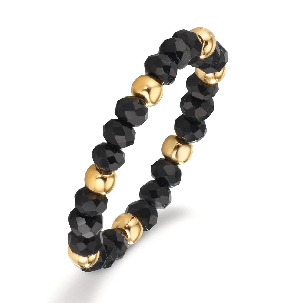 Finger ring rostfritt stål kristall svart, 3 mm gul IP-belagd