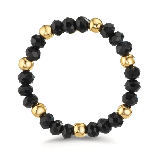 Finger ring rostfritt stål kristall svart, 3 mm gul IP-belagd