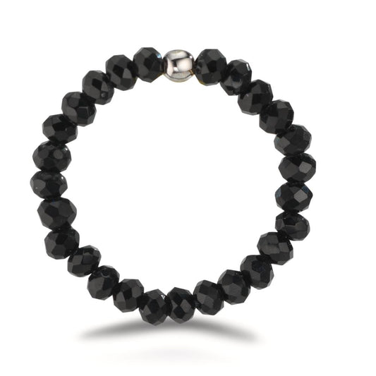 Finger ring rostfritt stål kristall svart, 3 mm