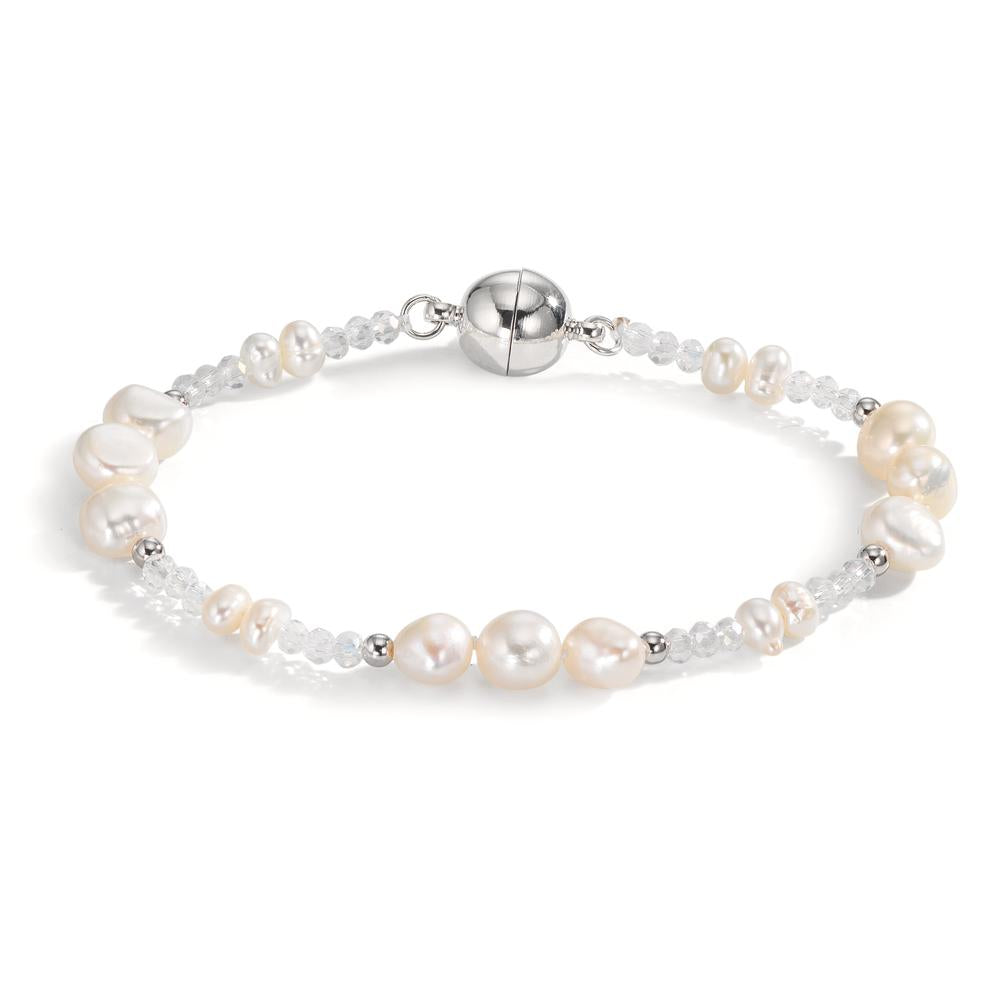 Armband rostfritt stål kristall vit Sötvattensodlad pärla vit 18.5 cm