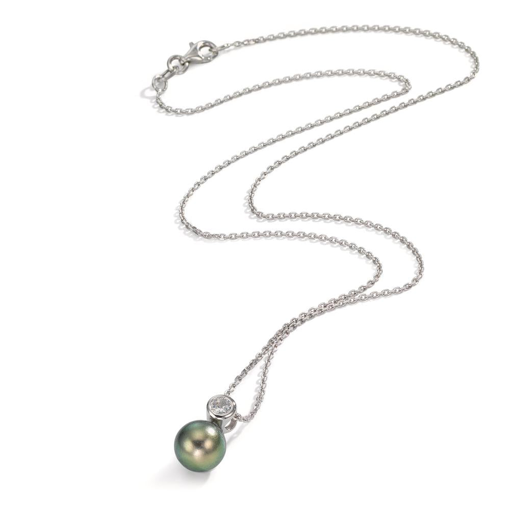 Collier Silver Zirkoniumoxid rodiumpläterad Tahitisk pärla 8-9 mm 45 cm