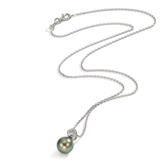 Collier Silver Zirkoniumoxid rodiumpläterad Tahitisk pärla 8-9 mm 45 cm