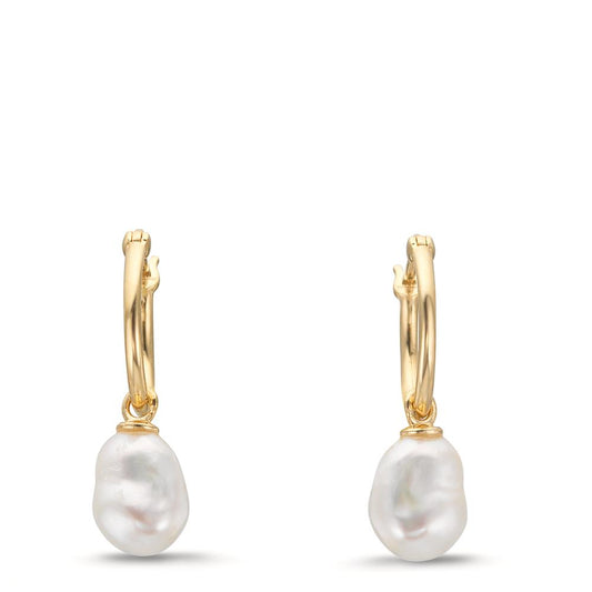 Hoop örhängen 375/9 K gult guld Sötvattensodlad pärla, 2 Pärlor, 6 mm