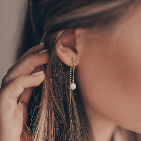 Genomdragbara örhängen 375/9 K gult guld Sötvattensodlad pärla, 2 Pärlor 5-5.5 mm