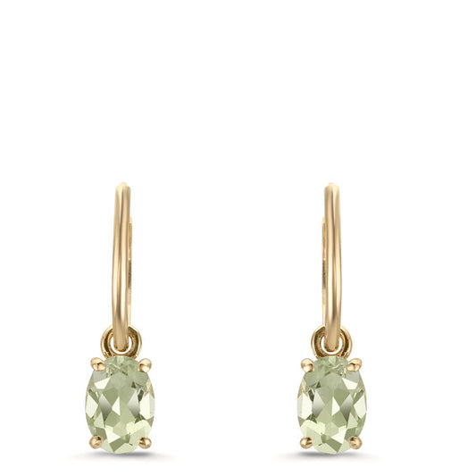 Hoop örhängen med krokar 375/9 K gult guld ametist grön, 2 stenar