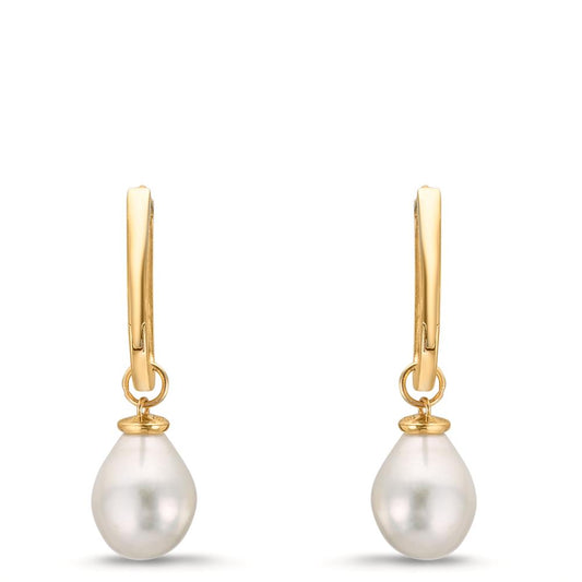 Hopfällbara örhängen 375/9 K gult guld Sötvattensodlad pärla, 2 Pärlor, 6.5 mm