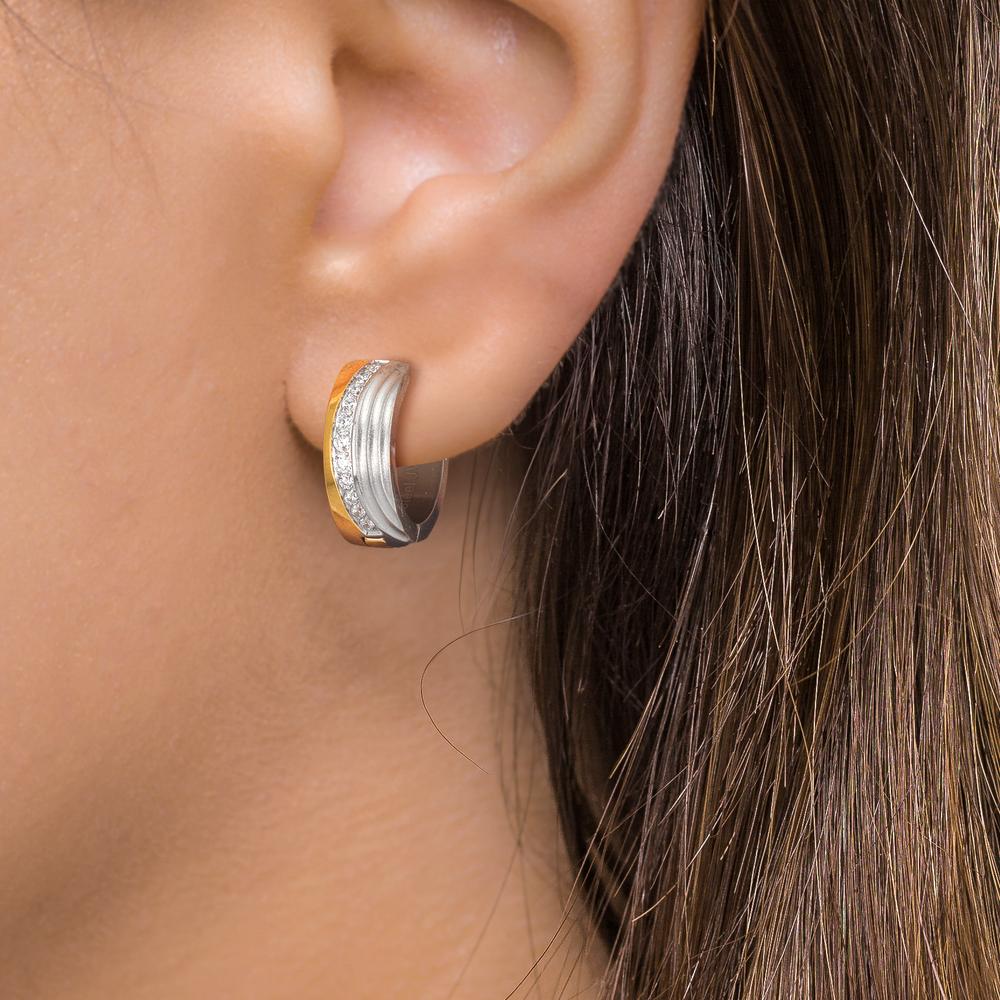 Hopfällbara örhängen rostfritt stål Zirkoniumoxid vit, 24 stenar tvåfärgad IP-belagd