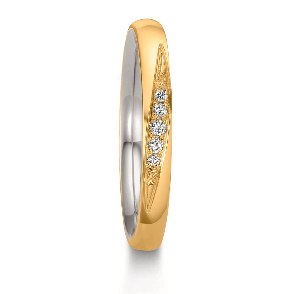 Partnerring 750/18 K gult guld, 950 platina diamant 0.051 ct, 5 stenar, w-si
