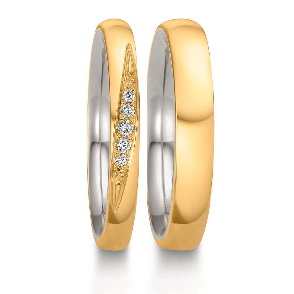 Partnerring 750/18 K gult guld, 950 platina diamant 0.051 ct, 5 stenar, w-si