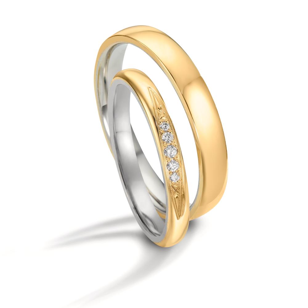 Partnerring 750/18 K gult guld, 950 platina diamant 0.051 ct, 5 stenar, w-si