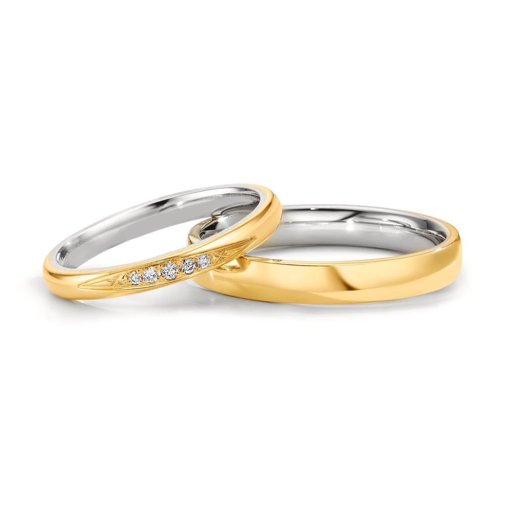 Partnerring 750/18 K gult guld, 950 platina diamant 0.051 ct, 5 stenar, w-si