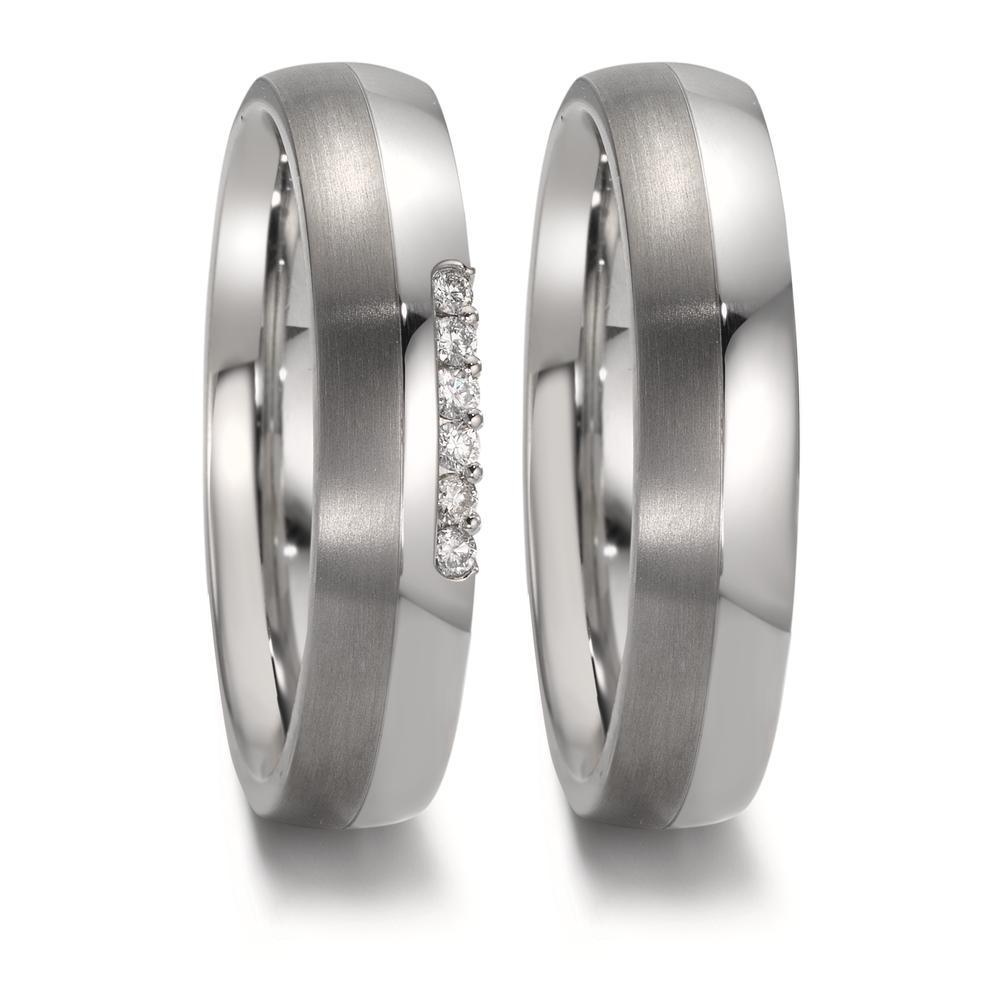 Partnerring rostfritt stål, titan diamant 0.09 ct, 5 stenar, w-si