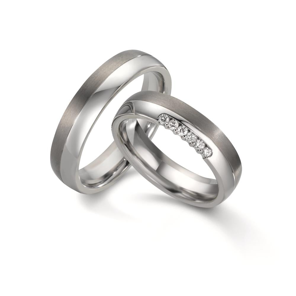 Partnerring rostfritt stål, titan diamant 0.09 ct, 5 stenar, w-si