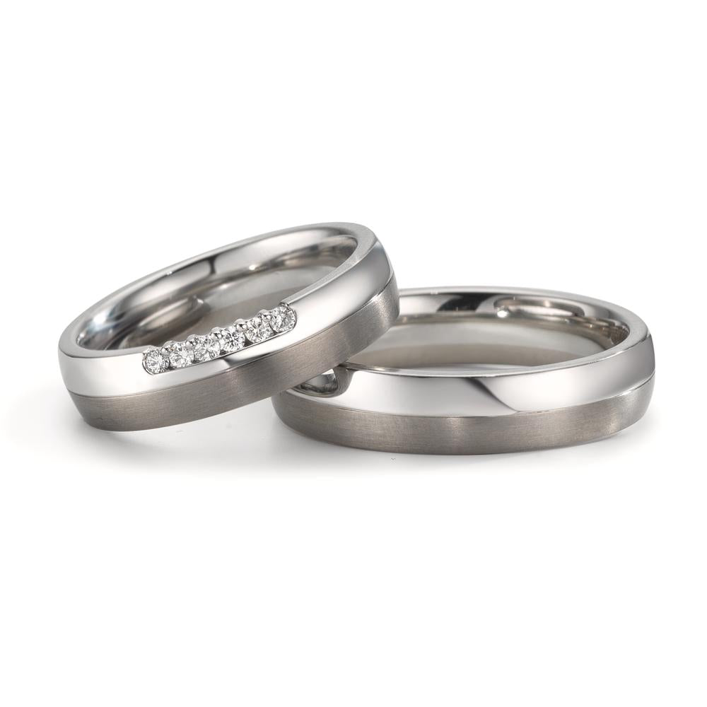 Partnerring rostfritt stål, titan diamant 0.09 ct, 5 stenar, w-si