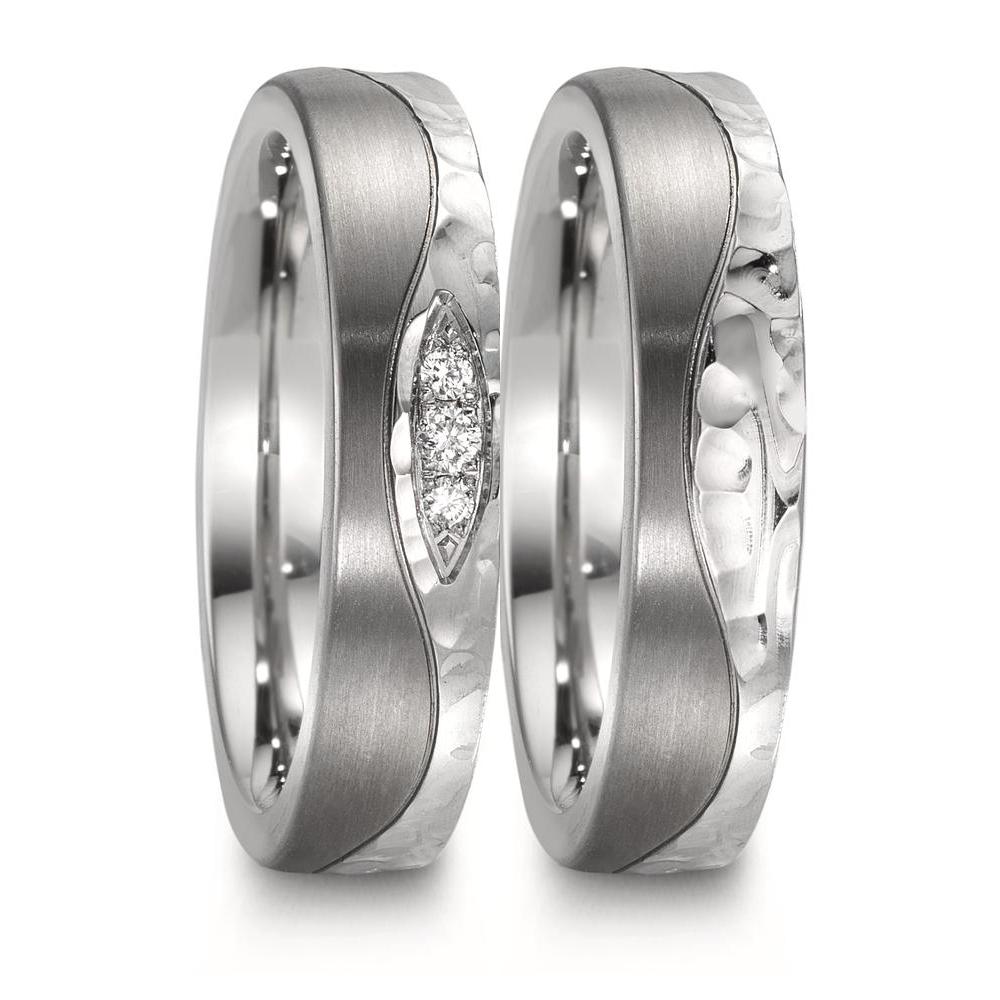 Partnerring rostfritt stål, titan diamant 0.045 ct, 3 stenar, w-si