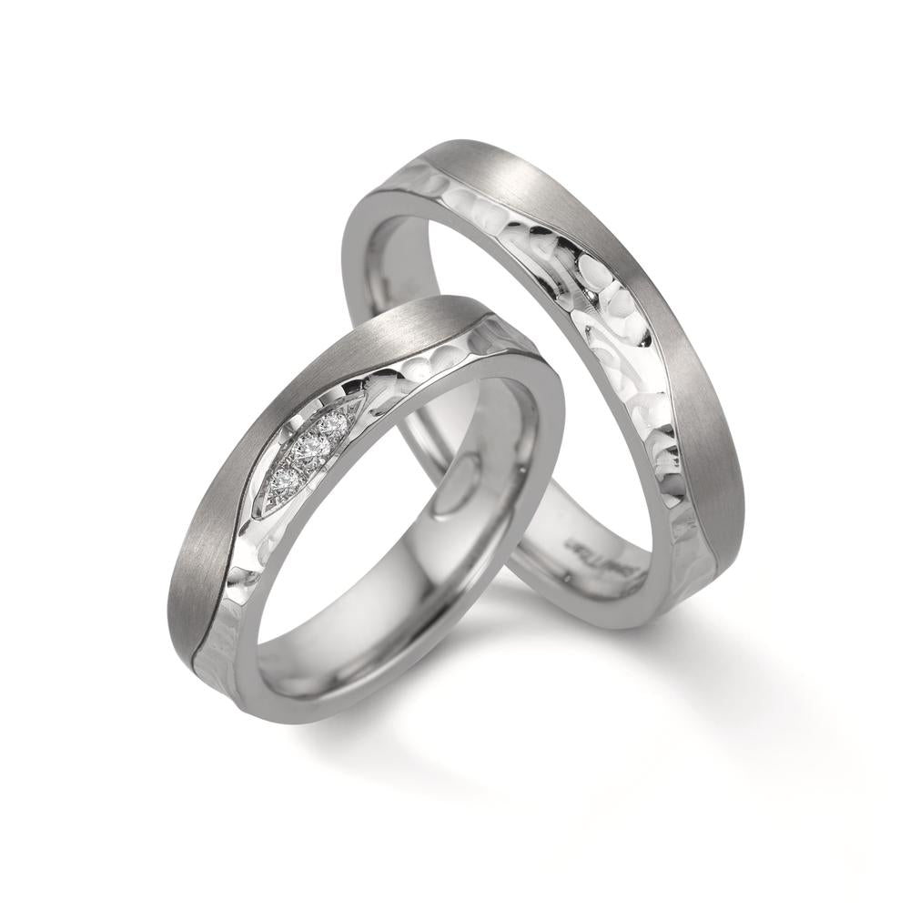 Partnerring rostfritt stål, titan diamant 0.045 ct, 3 stenar, w-si