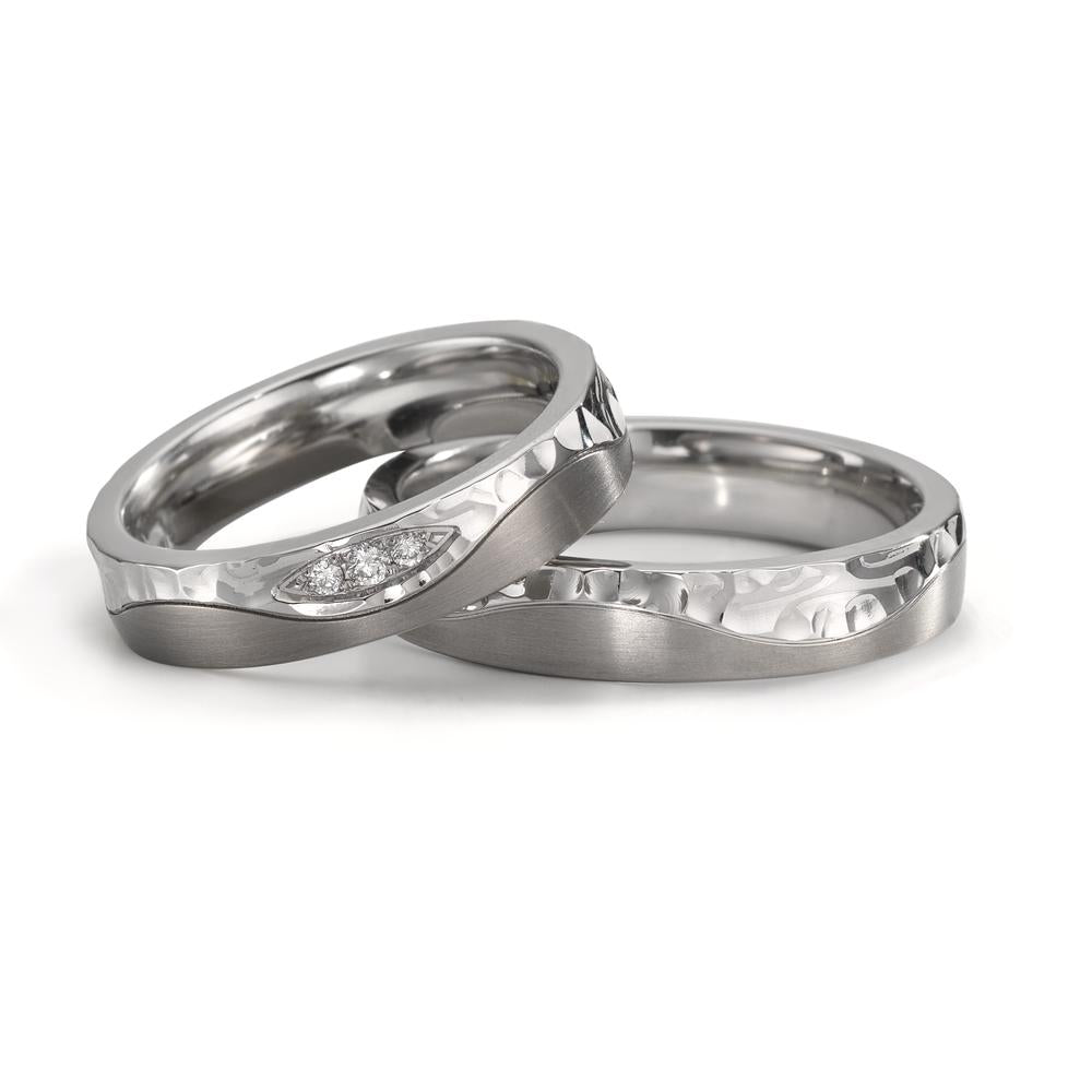 Partnerring rostfritt stål, titan diamant 0.045 ct, 3 stenar, w-si