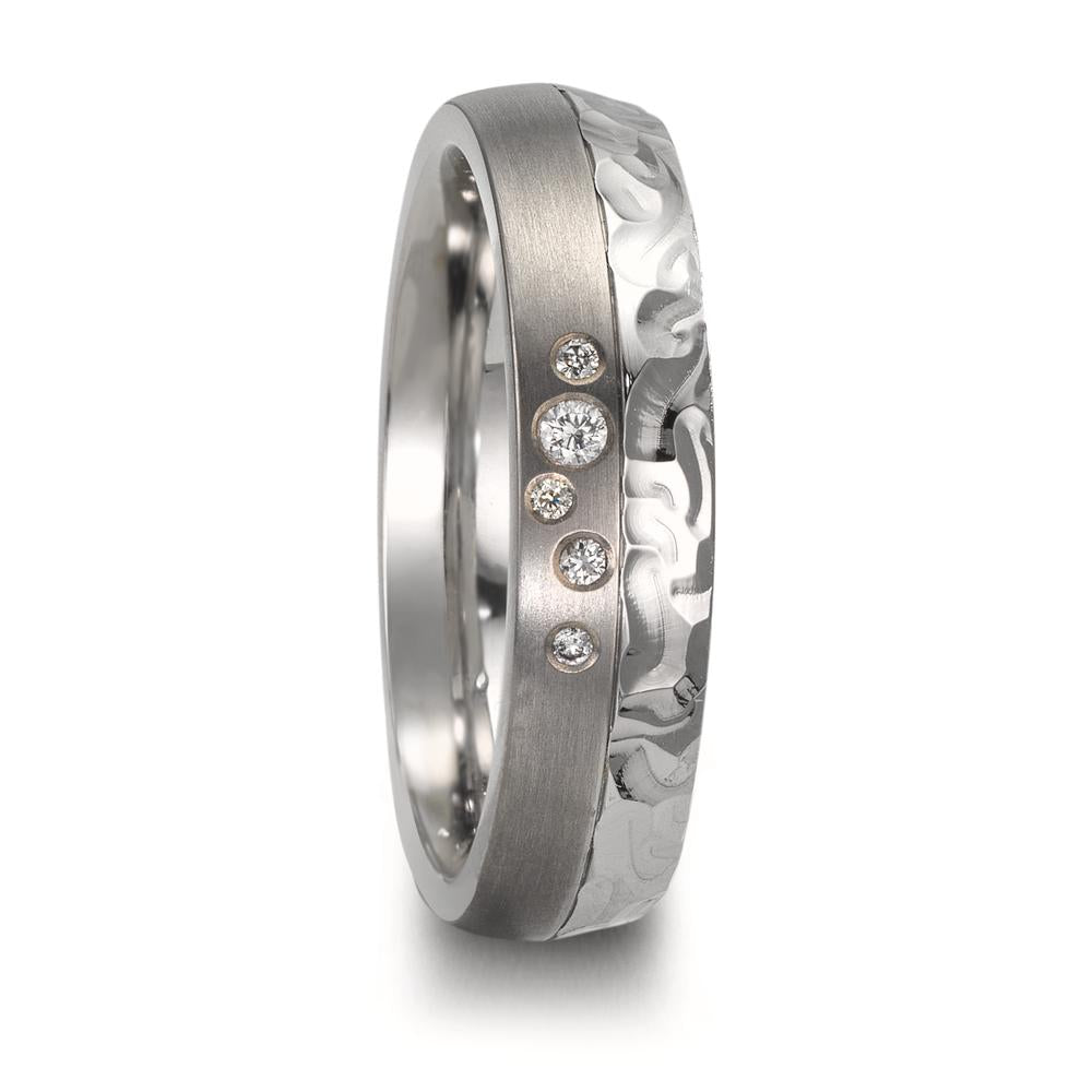 Partnerring rostfritt stål, titan diamant 0.05 ct, 5 stenar, w-si