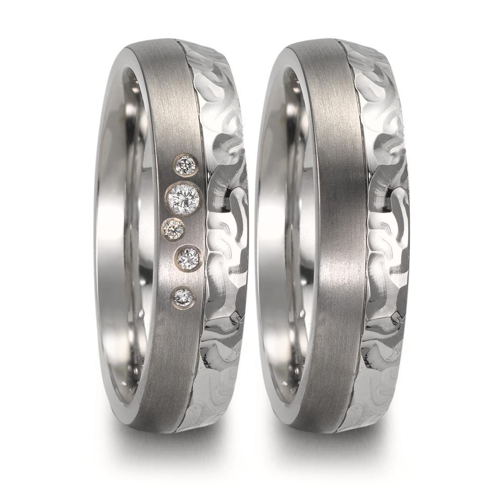 Partnerring rostfritt stål, titan diamant 0.05 ct, 5 stenar, w-si