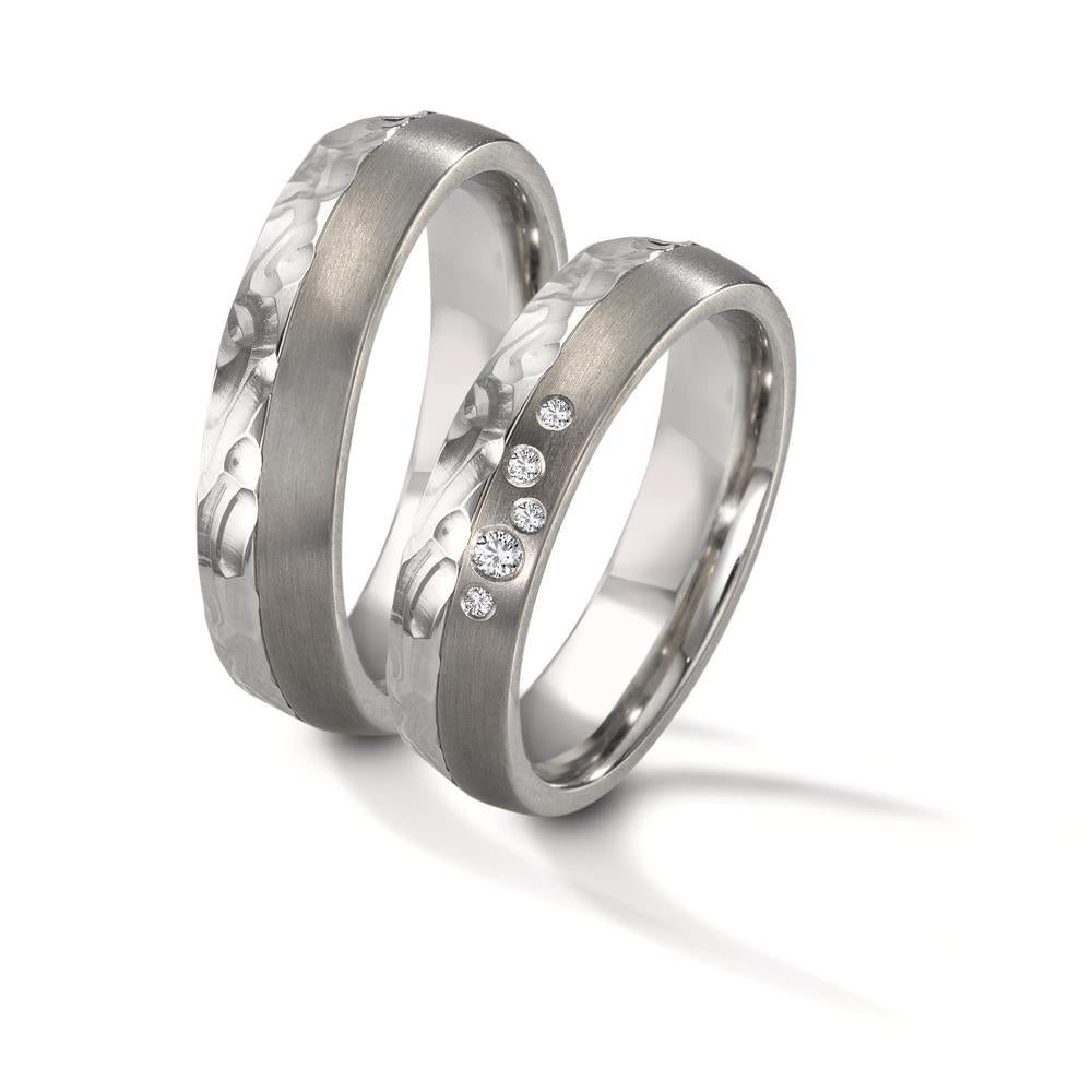Partnerring rostfritt stål, titan diamant 0.05 ct, 5 stenar, w-si